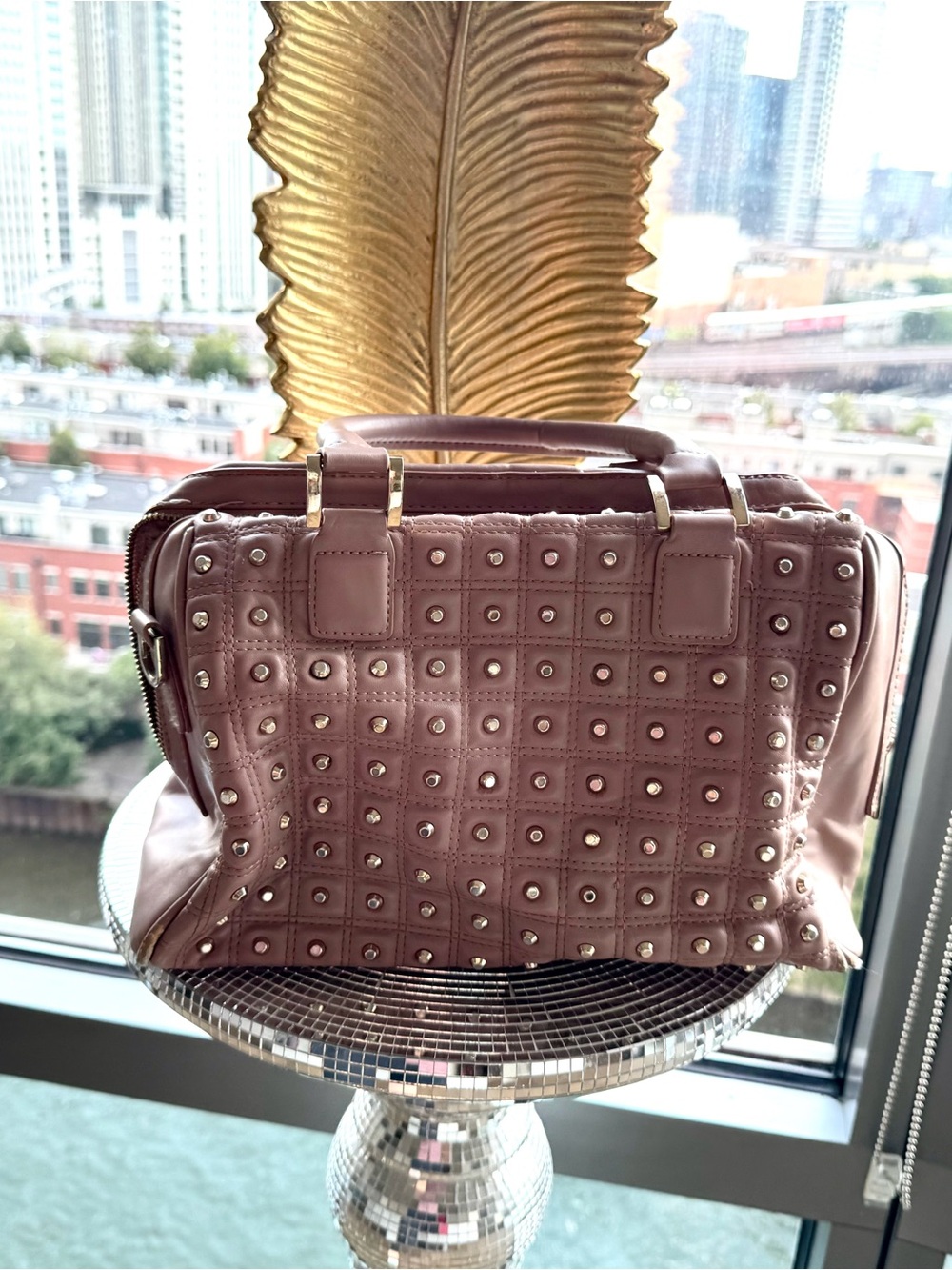 Topshop Mauve Studded Leather Satchel